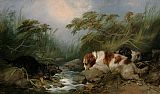 George Armfield Canvas Paintings - Three Dogs by a Brook